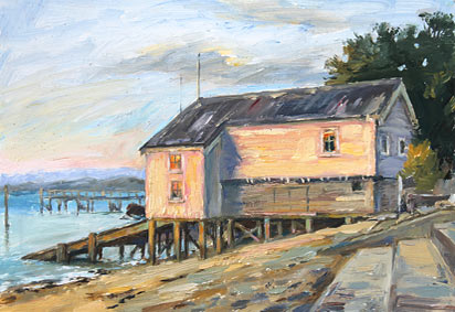 Graham Downs nz fine art, The Scout hall, oil on board